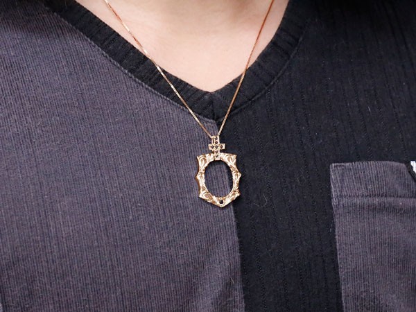 返品交換不可 ネックレス メンズ 馬蹄 18金 ペンダントトップ ハワイアンジュエリー ブラックダイヤモンド ピンクゴールドk18 クロス 十字架 ホースシュー 蹄鉄 アンティーク風 バテイ 人気 男性用 送料無料 Fucoa Cl