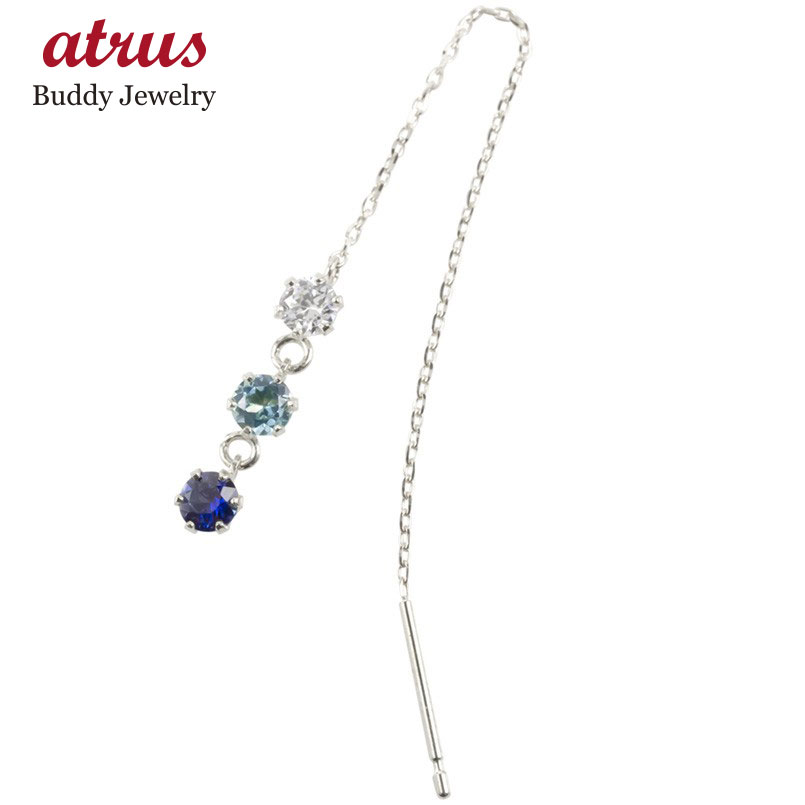 輸入品日本向け メンズ 18金ピアス 片耳ピアス ゆれるピアス 男性 18k ホワイトゴールドk18 フックピアス キュービック ブルートパーズ サファイア ゴールド Www Abtrs Com