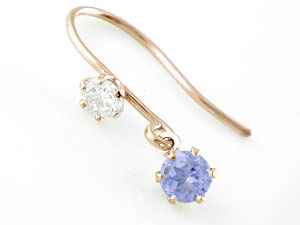 18金 ピアス タンザナイト ピアス ダイヤ ダイヤモンド フックピアス ピンクゴールドk18 天然石 宝石 揺れるピアス 送料無料 LGBTQ ユニセックス 男女兼用 18k