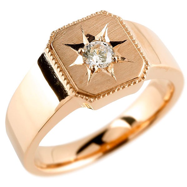 楽天市場 メンズ ダイヤモンド ピンクゴールドk18 リング 印台 指輪 ダイヤ 一粒 ダイヤモンドリング 18金 ストレート 男性用 送料無料 ジュエリー工房アトラス