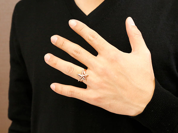 メンズ リング ピンクゴールドk18 星 指輪 スター ミル打ち 18金 地金 トレジャーハンター 人気 男性用 送料無料 18k 幸せなふたりに贈る結婚祝い
