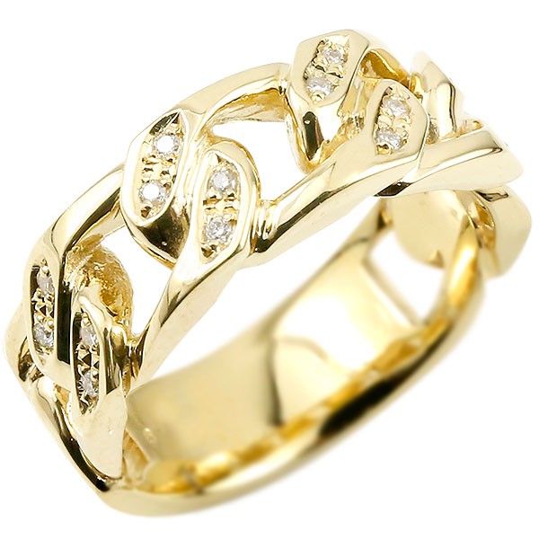 【10%OFFクーポンセール】 18金 ゴールド リング メンズ 喜平リング 指輪 ダイヤモンド イエローゴールドK18 幅広 18k 太め 鎖 ダイヤ｜ジュエリー工房アトラス