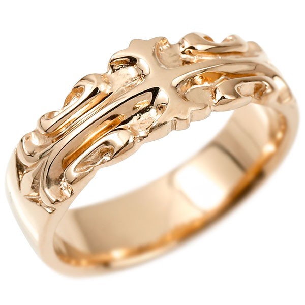 楽天市場 10 Off メンズ リング ピンクゴールドk18 クロス ユリの花 幅広 指輪 地金 リング シンプル 宝石なし ピンキーリング フルール ド リス 18金 男性用 送料無料 人気 ジュエリー工房アトラス