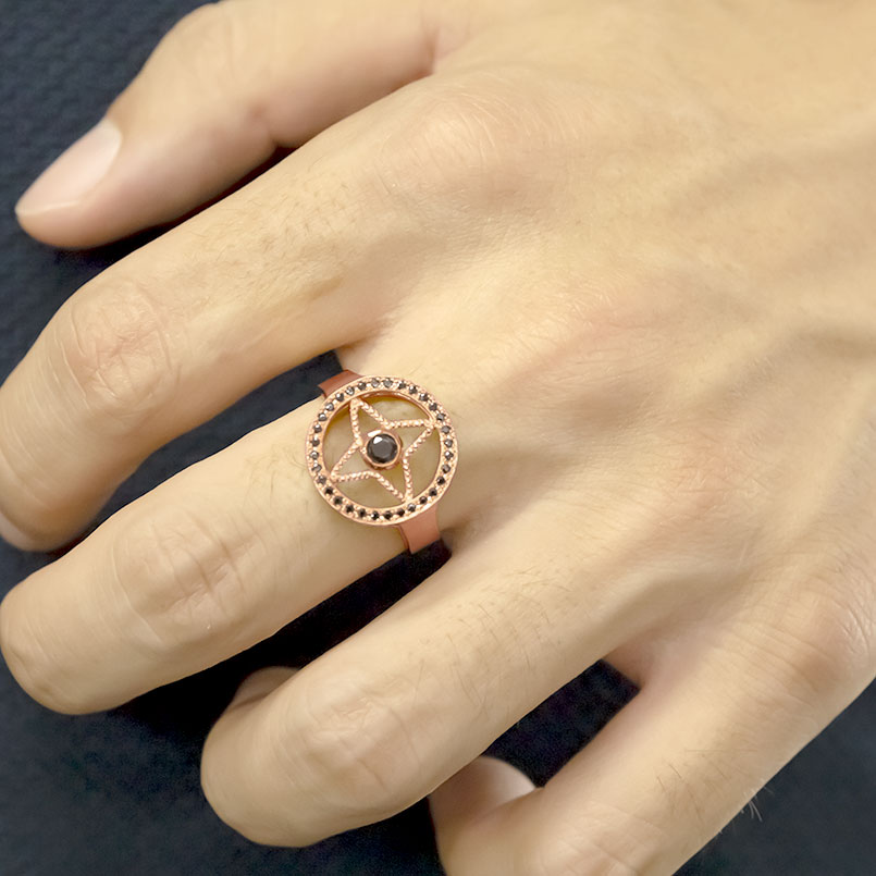 メンズ リング ブラックキュービックジルコニア ピンクゴールドk18 四芒星 指輪 18金 ピンキーリング コントラッド 東京 人気 男性用 送料無料 18k 93 以上節約