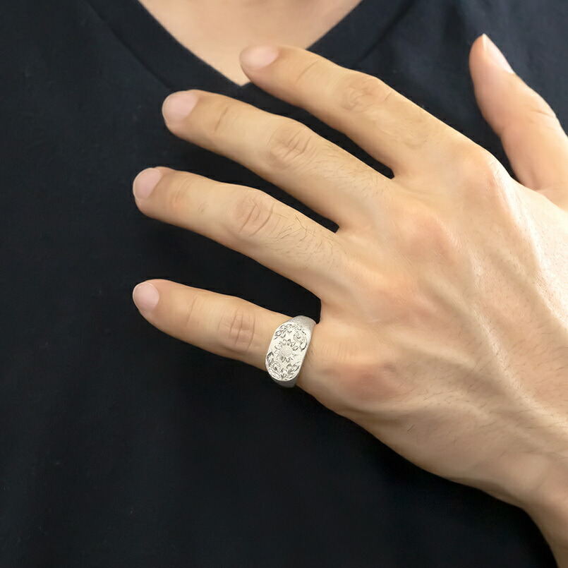 国産品 ゴールド リング 指輪 印台 シグネットリング ひまわり 地金 10金 ホワイトゴールドk10 婚約指輪 エンゲージリング ピンキーリング  幅広 太め 送料無料 LGBTQ ユニセックス 男女兼用