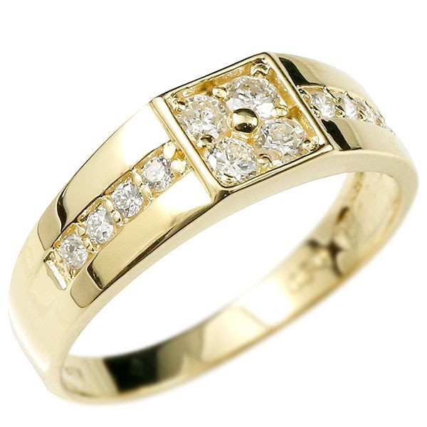 超歓迎 指輪 リング 送料無料 人気 男性 宝石 ダイヤ ピンキーリング 指輪 幅広 イエローゴールドk18 シンプル 18k ゴールド ダイヤモンド メンズ リング 18金 Sorif Dk