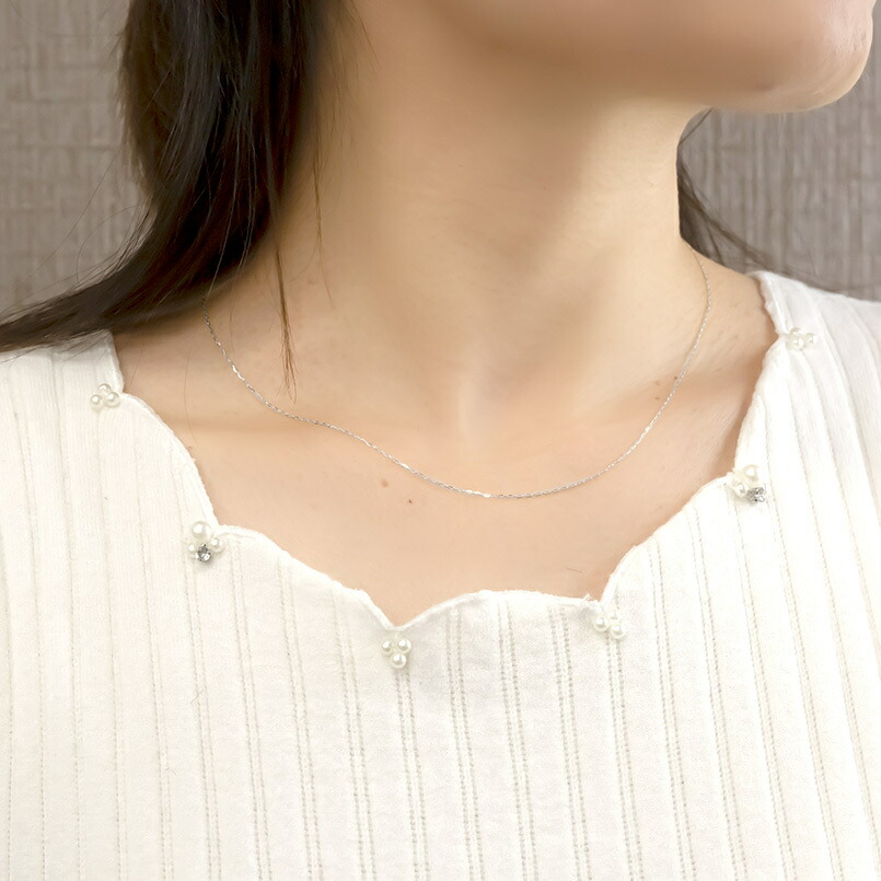 国内在庫 チェーンネックレス レディース プラチナ ネックレス チェーンのみ ピンスルー ネックレスチェーン アズキチェーン ミラーカット スライド 45cm Pt850 地金 送料無料 Pacific Com Co