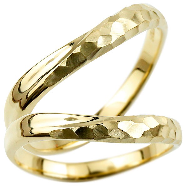 【10%OFFクーポンセール】 ペアリング ゴールド 2個セット 結婚指輪 イエローゴールドk10 マリッジリング 槌目 槌打ち ロック仕上げ k10 10金 地金 V字|ジュエリー工房アトラス