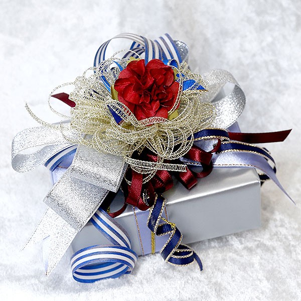 楽天市場 プレゼント用 メンズラッピング 有料ギフトラッピング 豪華 シルバー リボン ゴールド レッド ネイビー ブルー 赤 紺 青 花 ジュエリー工房アトラス