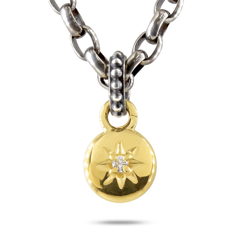 ペンダントトップ 純金 24k ダイヤモンド 丸 燻し sv925 k24 24金