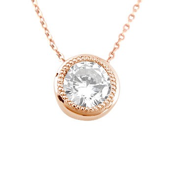 ゴールド ネックレス 大粒 0.50ct レディース ダイヤモンド ソリティア ミル打ち 18金 ピンクゴールドk18 チェーン