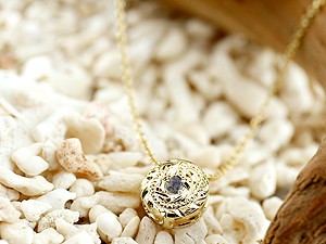 ハワイアンジュエリー ネックレス アイオライト ペンダント プチネックレス イエローゴールドk18 マイレ ミル打ちデザイン チェーン 人気 18金 送料無料 の トップ