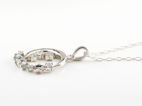 ご注意ください プラチナ ネックレス アクアマリン トップ キュービックジルコニア ペンダント 星 スター 月 チェーン 人気 3月誕生石 pt900  女性 送料無料 セール sale 通販
