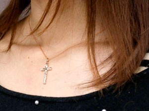 ハワイアンジュエリー クロス ネックレストップ ペリドット ピンクゴールドk10 ペンダント 十字架 チェーン 人気 8月誕生石 10金 レディース 宝石 送料無料
