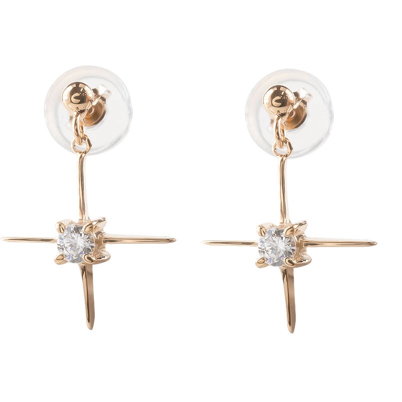 18金ピアス レディース クロス 華奢 18k 4月誕生石 一粒 ダイヤモンド ...