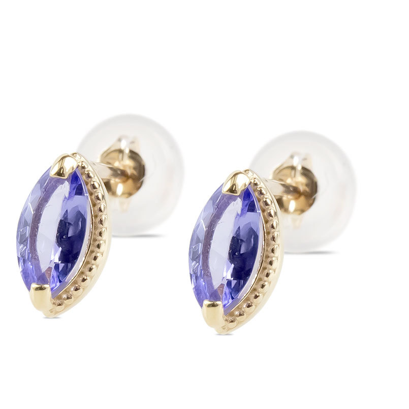 【最短発送】 ゴールド ピアス ペア タンザナイト 12月誕生石 スタッドピアス ミル打ち 10k イエローゴールドk10 10金 ユニセックス 宝石