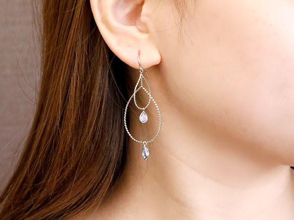 SALE開催中 ピアス プラチナ シンプル ロングピアス アイオライト ティアドロップ つゆ 涙 雫 フックピアス レディース 両耳用 fuz.co.zw