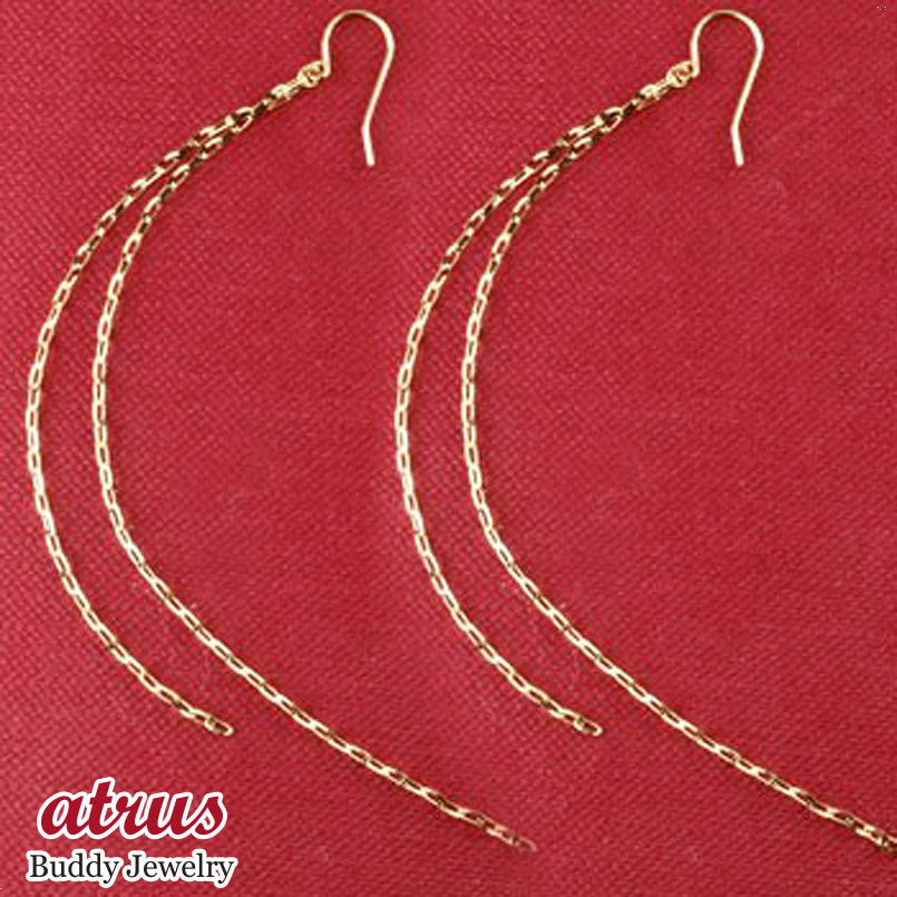 オイルペイント ピアス 揺れる 片耳ピアス ロングピアス フックピアス イエローゴールドk18 18k ピアス揺れる 18金 フリンジ 揺れるピアス 