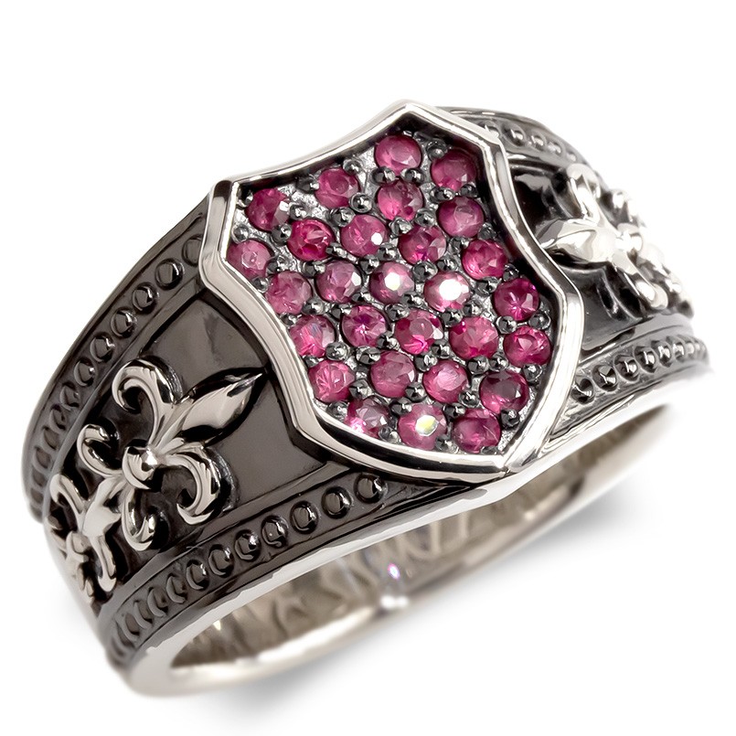 適切な価格 指輪 シールド ルビー メンズ リング プラチナ Pt900 送料無料 カレッジリング 幅広 男性 ピンキーリング 盾 印台 ミル打ち ユリの紋章 ブラックメッキ 0519hy103rpm Www Optika Italy Com