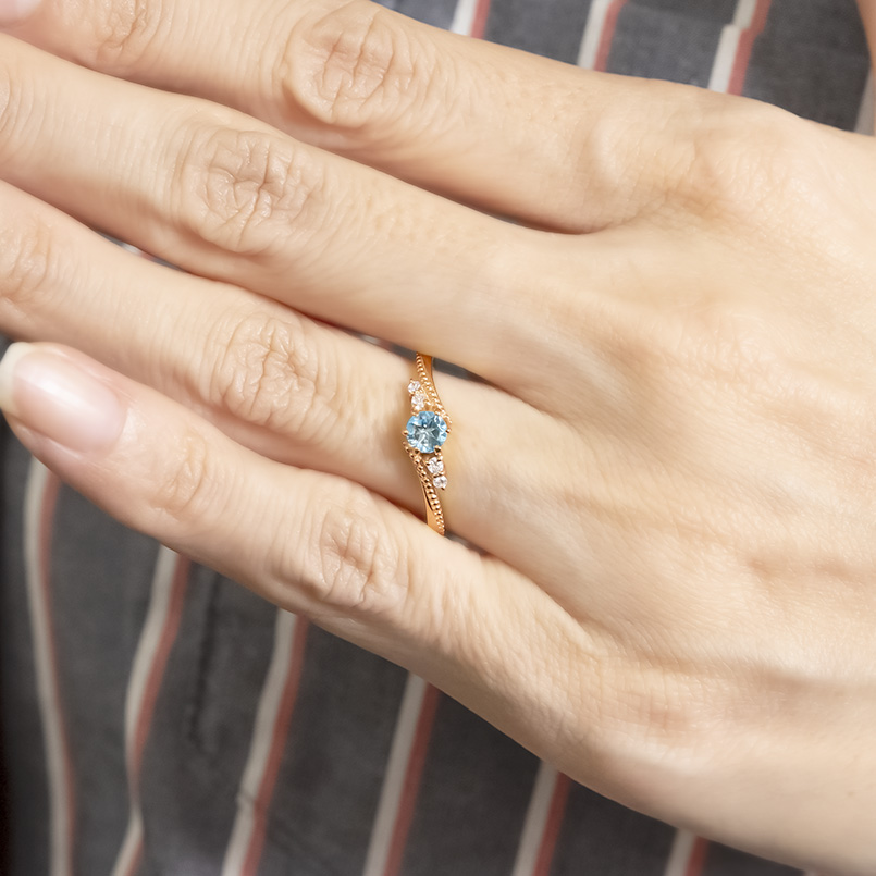 婚約指輪 18金 リング ダイヤモンド ダイヤ ブルートパーズ 一粒 レディース 指輪 18k ピンクゴールドk18 ゴールド エンゲージリング 大粒 ミル打ち 送料無料 人気 100 正規品