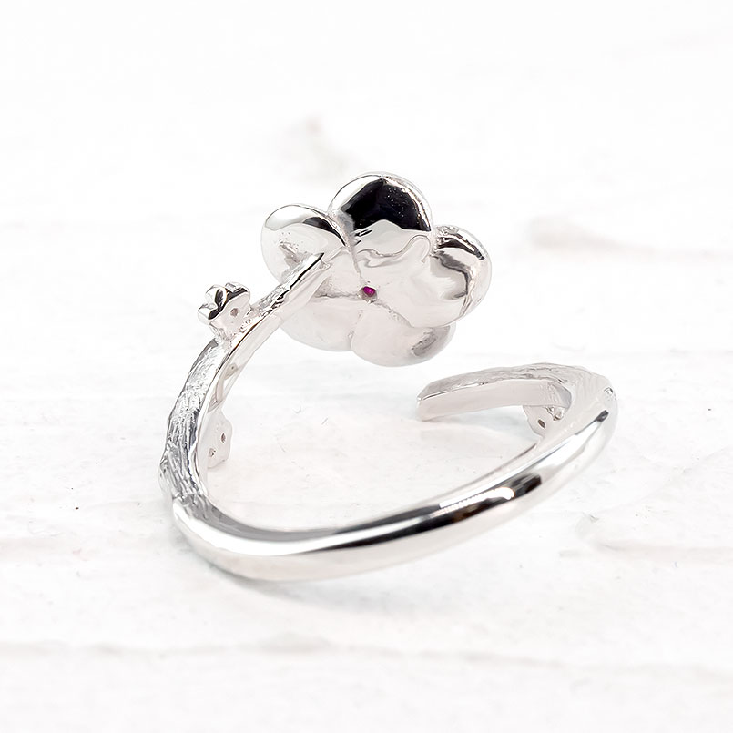 リング レディース ルビー ゴールド ファランジリング 梅の花 ホワイトゴールドk10 フリーサイズ