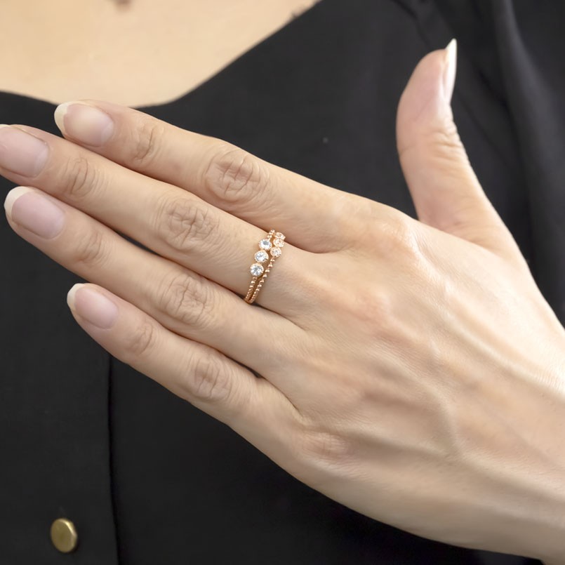 新しいスタイル 婚約指輪 18金 リング レディース ダイヤモンド ダイヤ 2連 指輪 ピンクゴールドk18