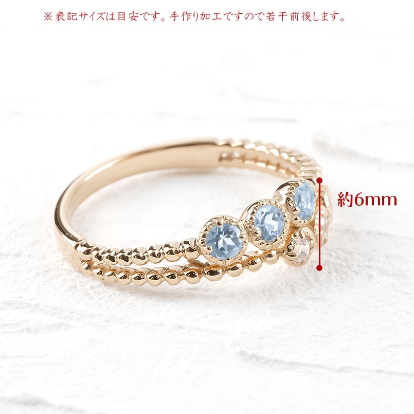 18金 リング ダイヤモンド ブルートパーズ 指輪 2連 ピンクゴールドk18 ...