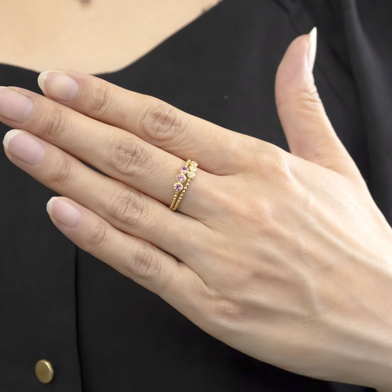 耐熱 二層 足あとぐらす (M) リング タンザナイト ダイヤモンド イエローゴールドk18 18k ピンキーリング 指輪 華奢リング 重ね付け 18金  12月誕生石 V字 送料無料 セール SALE
