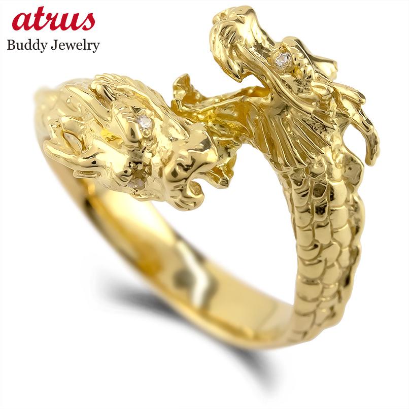 楽天市場】18金 リング k18 龍 双頭 指輪 ダイヤモンド ゴールド