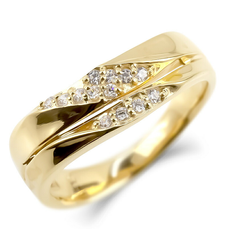 楽天市場 婚約指輪 18金 リング キュービックジルコニア レディース 指輪 イエローゴールドk18 エンゲージリング ピンキーリング ウェーブ 2連 幅広 送料無料 ジュエリー工房アトラス