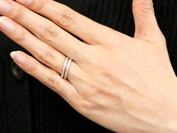 超熱 婚約指輪 リング ピンクゴールドk18 18k ダイヤモンド エンゲージリング 2連 指輪 ピンキー