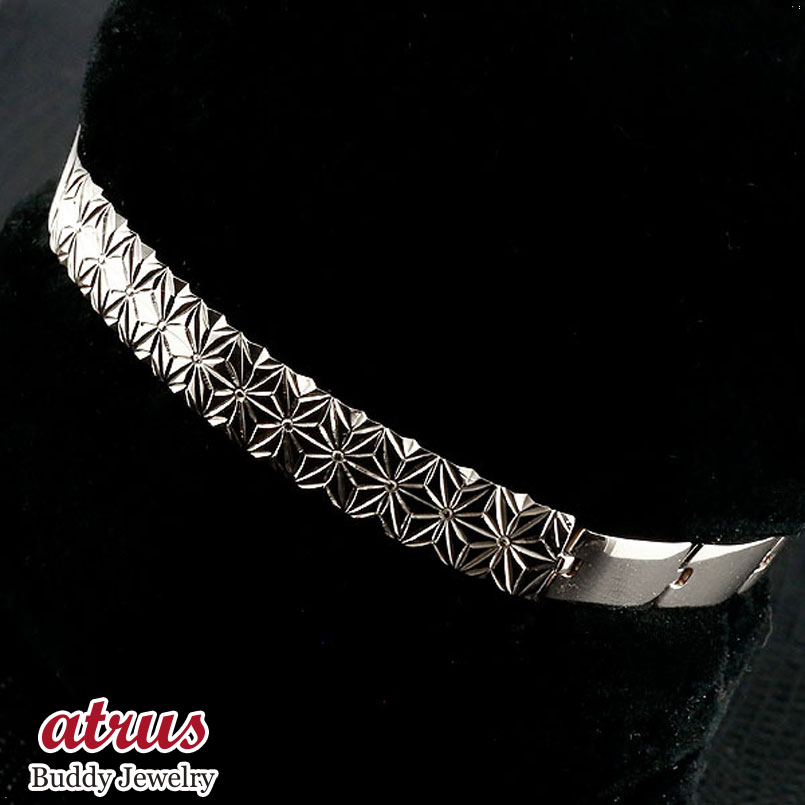 バングル プラチナ ブレスレット メンズ 麻の葉 模様 和柄 切子 和彫り 和モダン pt900 コントラッド 東京 18金 プラチナ ブレスレット メンズ イエローゴールドk18 幅広 麻の葉