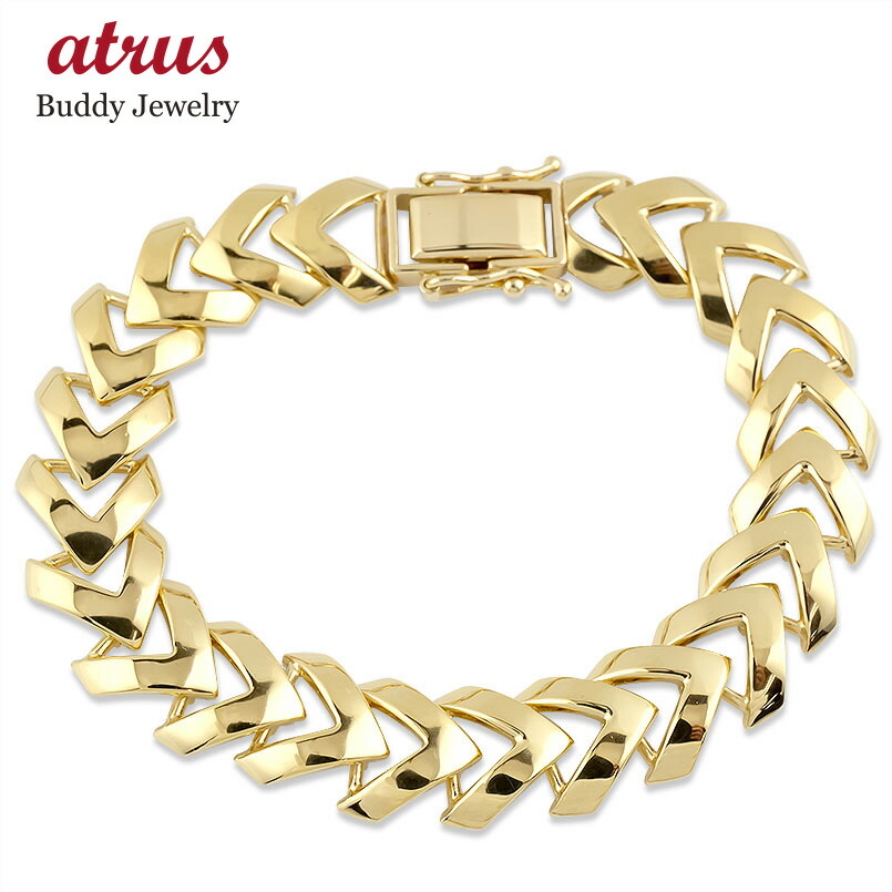 市場 18金 ゴールド ブレスレット メンズ 中折式金具 イエローゴールドk18 ダブルストッパー付