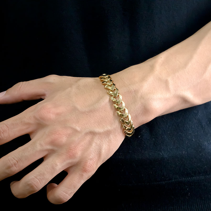 超歓迎 18金 ブレスレット メンズ 中折式金具 ダブルストッパー付 ゴールド イエローゴールドk18 18k 地金 幅広 コントラッド 東京 送料無料 Fucoa Cl