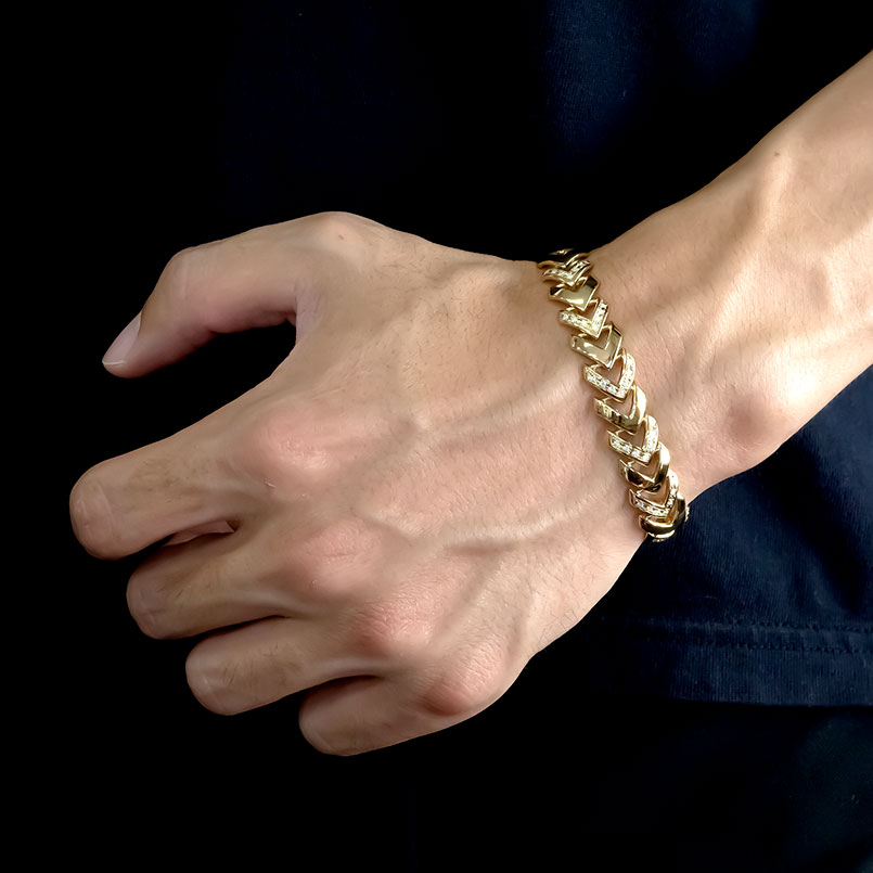 市場 18金 ブレスレット ダイヤモンド ゴールド メンズ ダブルストッパー付 中折式金具 ダイヤ