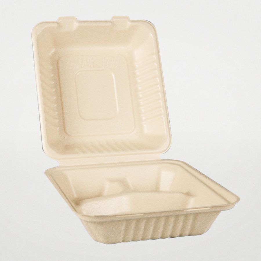 バガス容器(弁当)　200個　BBランチ200-220-3ラミ　※電子レンジ可 ※北海道・沖縄・離島 送料別途　654679｜atta店