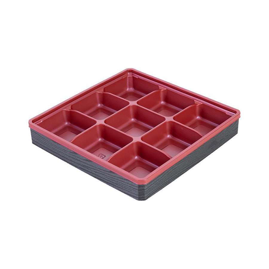 組立式高級弁当容器　本体(底)+フチ+蓋　400個セット 195x195x30mm ※本体(底)は電子レンジ可 ※北海道・東北・沖縄・離島 送料別途　ワン折(65E赤底)セット　※代引き不可商品