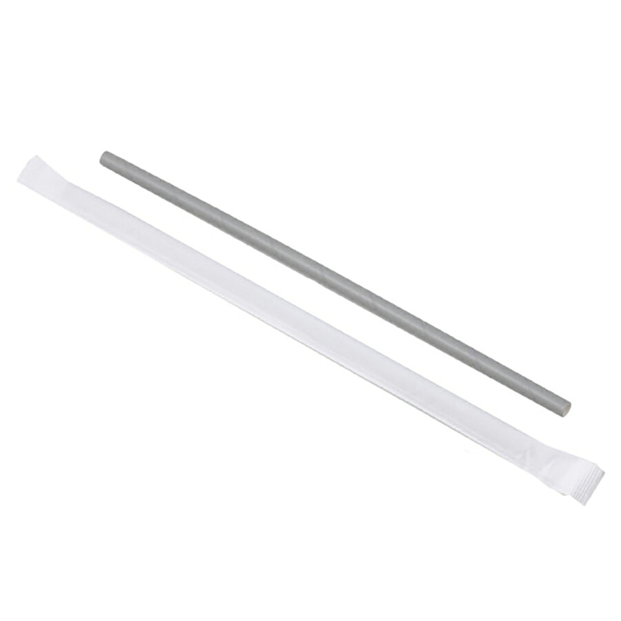 紙ストロー(個包装)灰 6mm&times;21cm 紙梱包 8,000本 SW06210-G【テイクアウト・イベント・業務用・お祭り・使い捨て食品容器】｜atta店