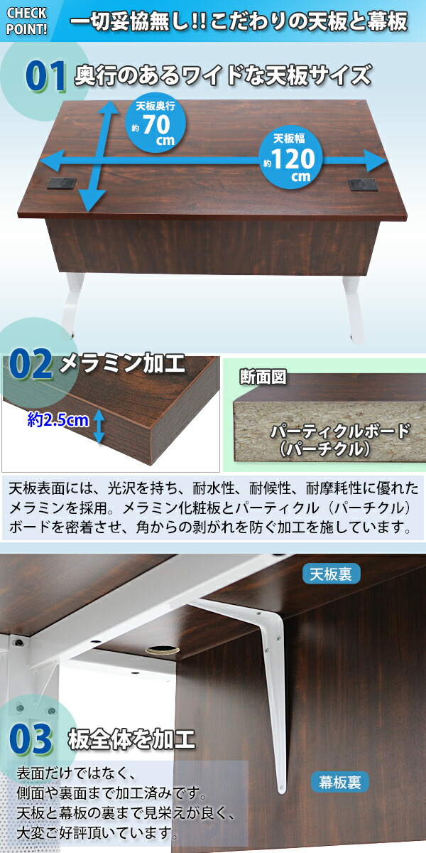 オフィスデスク デスク 幕板付 配線穴 PCデスク ウォールナット 平机 ...