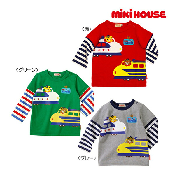ミキハウス　Tシャツ　トップス　半袖　80 新品　プッチー　乗り物　電車 セール30%OFF！ホットビスケッツ はたらく車柄 半袖Tシャツ（80