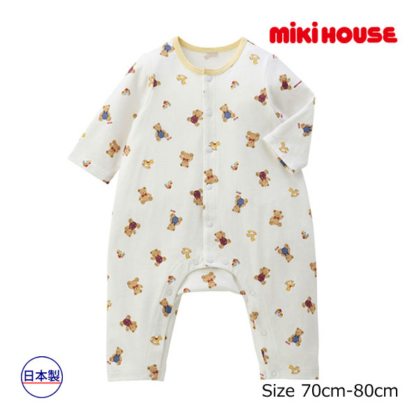 ●期間限定P11倍●取り寄せ商品●ミキハウス　mikihouse　ミキハウスベア　総柄　カバーオール　長袖　ロンパース　男の子　女の子（70・80）