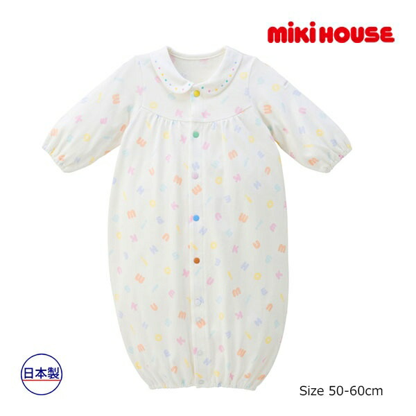 2000円クーポン券別れ別れ中★取り寄せ商いもの●ミキハウス mikihouse 淡彩ロゴタイプ柄 ツーウェイオール(50糎-60糎)ベビー服 みどり児 べビー 新生児 ロンパース 取りまかなう櫂 生み出すこと祝い事