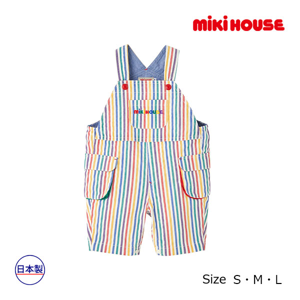 19日～2000円クーポン有★30％OFFセール●ミキハウス　mikihouse　６分丈　オーバーオール(S(70-80)・M(80-90)・L(90-100)）アウトレット セール 子ども服　赤ちゃん　ベビー　幼児　保育園　幼稚園　男の子　女の子　1歳誕生日プレゼント　お出かけ｜アタックワン