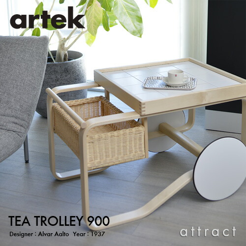 アルテック Artek ティートローリー900 TEA TROLLEY 900 陶芸瓦 提げ篭付き添い人 バーチ材 ひな形：Alvar Aalto 色つや：黒いこと、白いこと せつ然たる漆完成 側面 手押し車 フィンランド