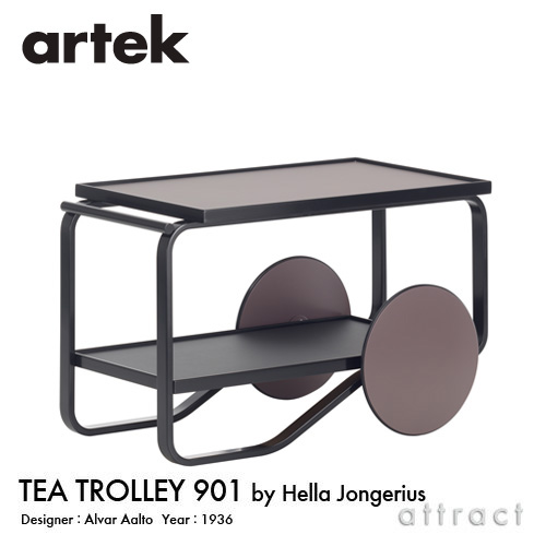 アルテック Artek ティートローリー901 TEA TROLLEY 901 バーチ材 せつ然たる漆完成 ひな形：Alvar Aalto 色つや：ピート（ヘラ・ヨンゲリウスモデル） 側面 手押し車 フィンランド
