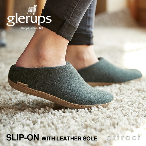 薄墨色一回り glerups SLIP-ON WITH LEATHER SOLE スリップ・オン レザーソール スリッポン お座敷シューズ 家庭用スリッパ 全4色つや 4大きさ 羊毛 100% 室内装飾 住み処用