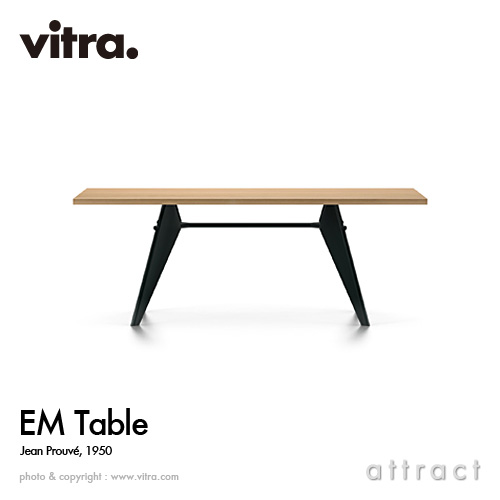 ヴィトラ Vitra EM ターブル EM Table 速見表 ひな形：Jean Prouve ジャン・プルーヴェ 大きさ：200珊 天板：自然的オーク材 油絵の具完成 軍事基地色つや：ディープブラック 夕ご飯速見表 調度品 室内装飾 建築家 イームズ