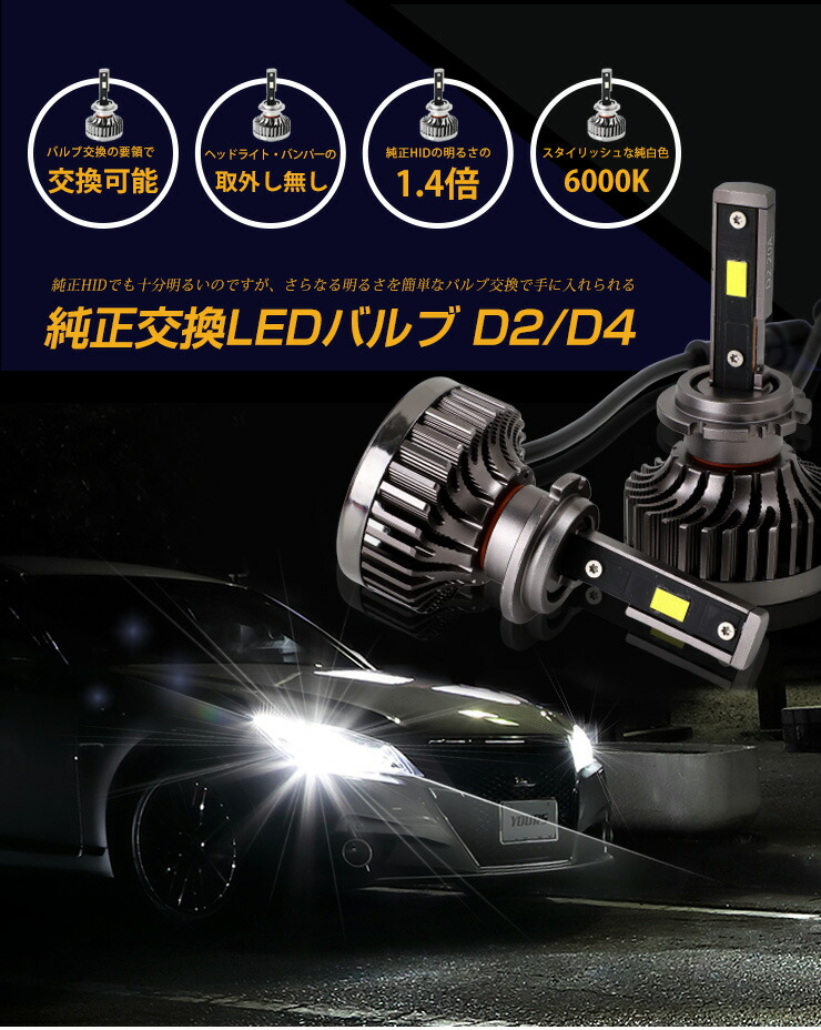 Rsl あすたあいない対応 Led 前照燈 D2 D4 完壁差し替える Led弁膜 明るさ上がる 視認資質up 頑強性up 雨降り術に D4s D4r D2s D2r Ledヘッドライト 自動車検対応 車コスト バルブ 1年中請合う Cannes Encheres Com