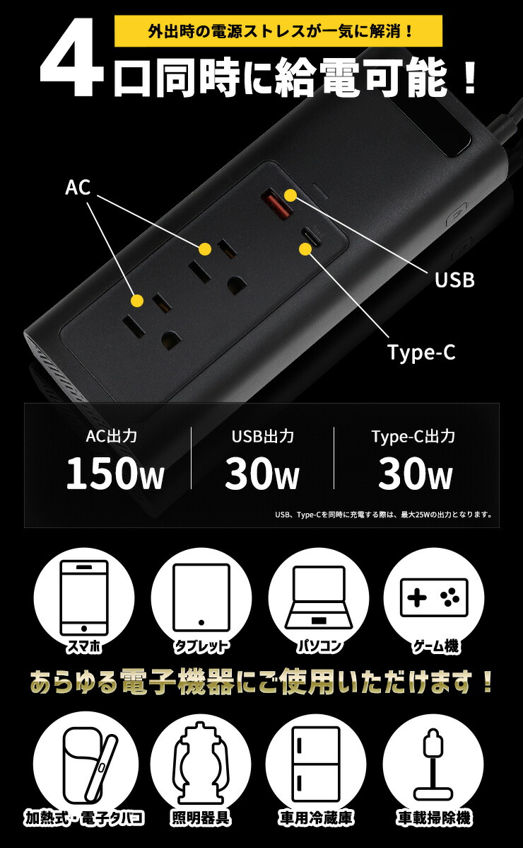 委託倉庫より発送 カーインバーター 4ポート車用品 バイク用品 カーインバーター シガーソケットに挿すだけ 防災 150w あす楽指定可能 車内で家庭用コンセントが使える 車 専用 アクセサリー 充電 Usb 車内 Rsl 12v カーチャージャー シガーソケットに挿すだけ