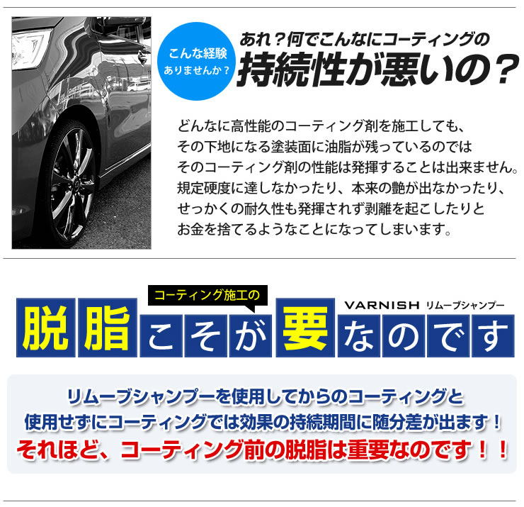 車コーティング 新開発 古いワックスや油分を徹底除去できる脱脂専用シャンプー バーニッシュ リムーブシャンプー 車コーティング 新開発 古いワックスや油分を徹底除去できる脱脂専用シャンプー バーニッシュ リムーブシャンプー